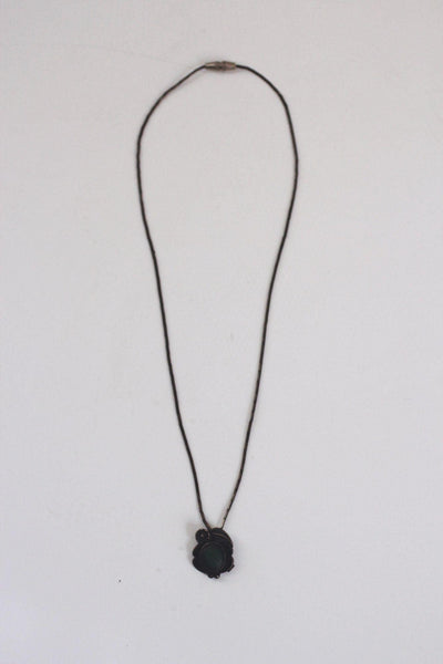 Vintage Sterling Silver Pendant Necklace With Green Malachite Stone & Floral Design