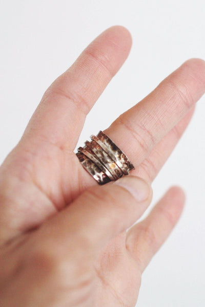 Hammered Sterling Silver Spinner Ring Vintage Boho Wide Band Meditation Anxiety Fidget