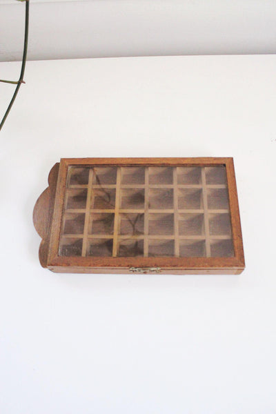 Vintage Wooden Display Case Shadow Box Thimble Curio Trinket Shelf Cabinet