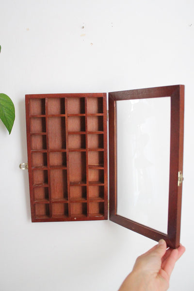 Vintage Wooden Storage Cabinet Display Trinket Shelf - Handmade, Glass Front, Rustic