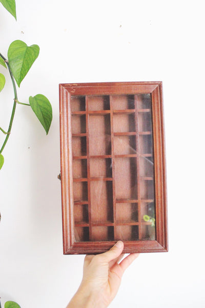 Vintage Wooden Storage Cabinet Display Trinket Shelf - Handmade, Glass Front, Rustic