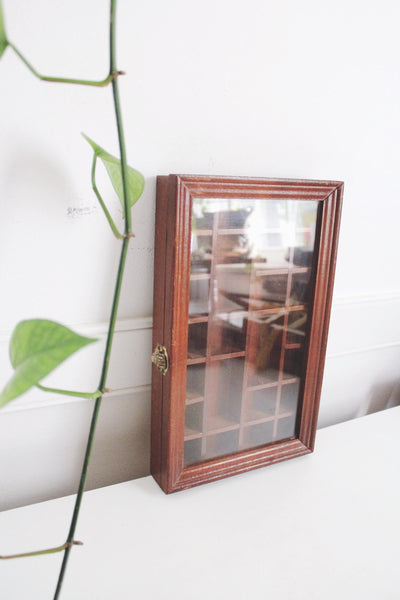 Vintage Wooden Storage Cabinet Display Trinket Shelf - Handmade, Glass Front, Rustic