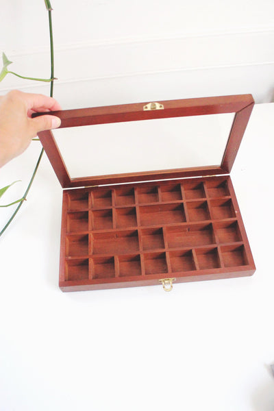 Vintage Wooden Storage Cabinet Display Trinket Shelf - Handmade, Glass Front, Rustic