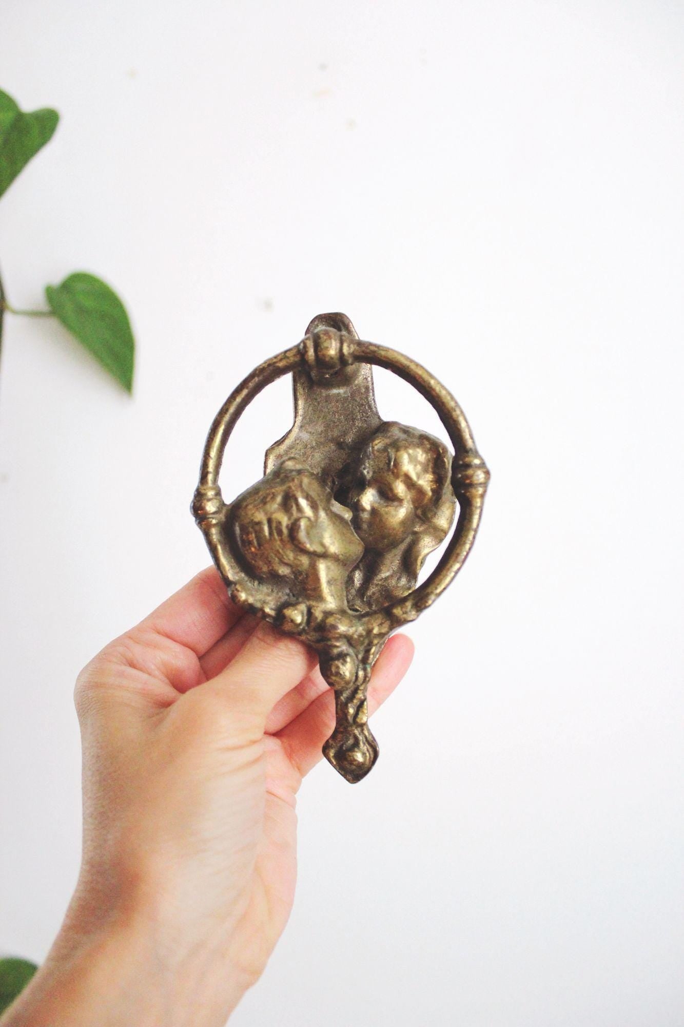 Vintage Brass Kissing Couple Door Knocker Bronze Art Nouveau