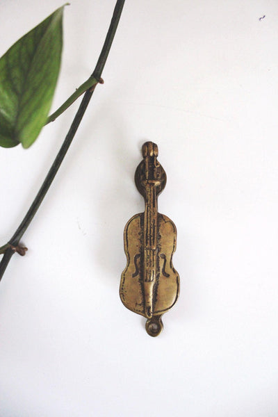 Vintage Solid Brass Violin Door Knocker Antique Bronze Victorian Musician
