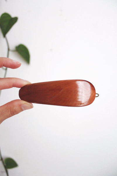 Vintage Wooden Hair Clip Barrette Brass Clothing Scarf Clasp Minimalist Retro