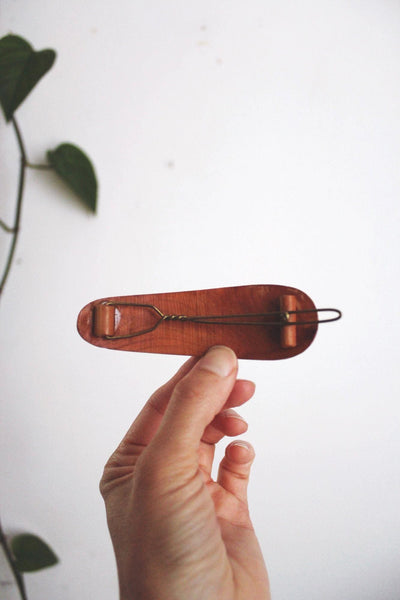 Vintage Wooden Hair Clip Barrette Brass Clothing Scarf Clasp Minimalist Retro