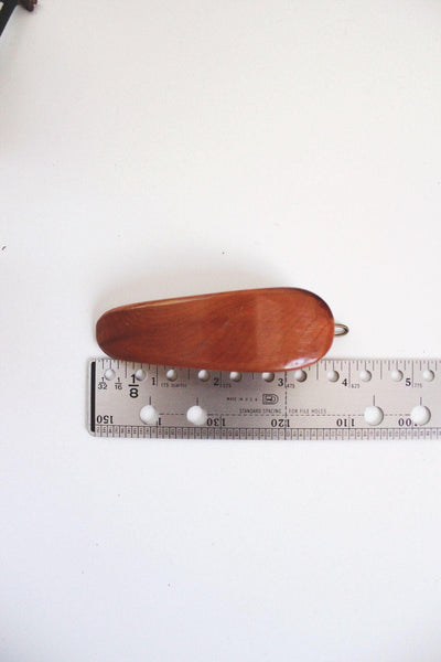 Vintage Wooden Hair Clip Barrette Brass Clothing Scarf Clasp Minimalist Retro