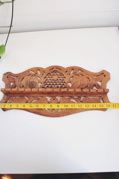 Vintage Hand-Carved Wooden Spoon Display Rack Wall Decor Hanging Folk Art
