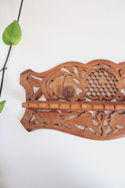 Vintage Hand-Carved Wooden Spoon Display Rack Wall Decor Hanging Folk Art