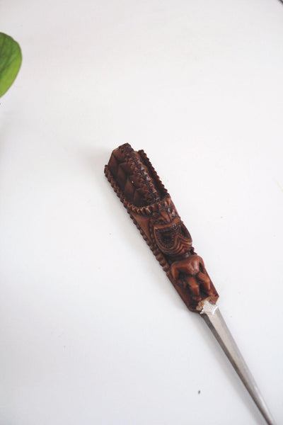 Vintage Hawaiian Tiki Letter Opener Hapa Wood Stainless Steel Mid Century Souvenir
