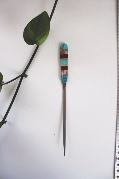 Vintage Turquoise Stone Inlay Letter Opener Southwestern Style Jasper Taiwan