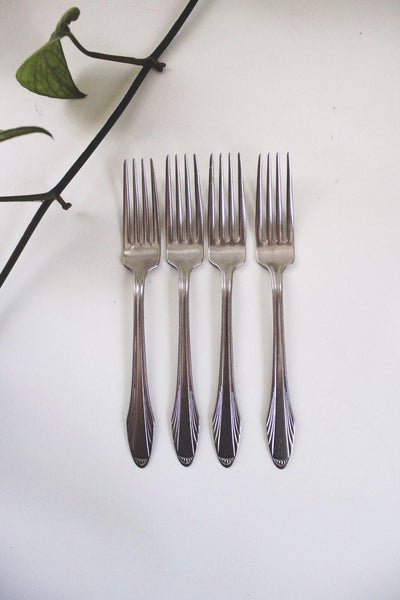 Vintage Flint Stainless Steel Dinner Forks New Look USA Art Deco Set of Four
