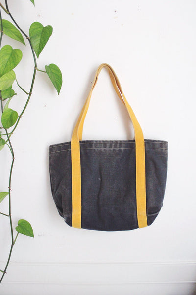 Vintage Canvas Boat Tote Bag Navy Washed Canvas Yellow Market Shopper Carryall