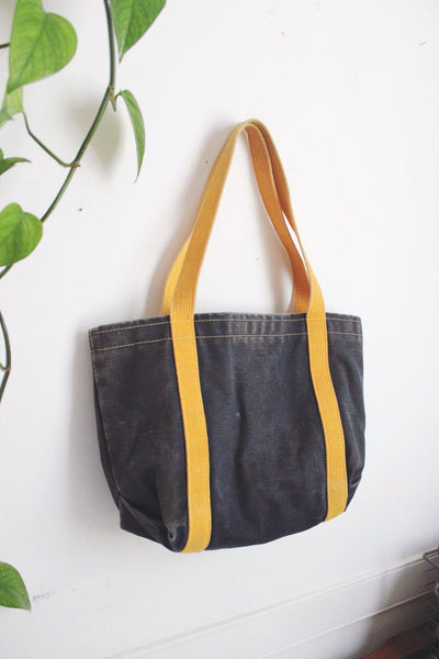 Vintage Canvas Boat Tote Bag Navy Washed Canvas Yellow Market Shopper Carryall