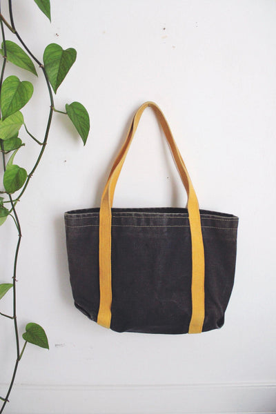 Vintage Canvas Boat Tote Bag Navy Washed Canvas Yellow Market Shopper Carryall