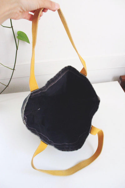 Vintage Canvas Boat Tote Bag Navy Washed Canvas Yellow Market Shopper Carryall