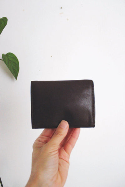 Vintage Genuine Leather Mens Trifold Wallet Dark Brown Soft Worn Distressed