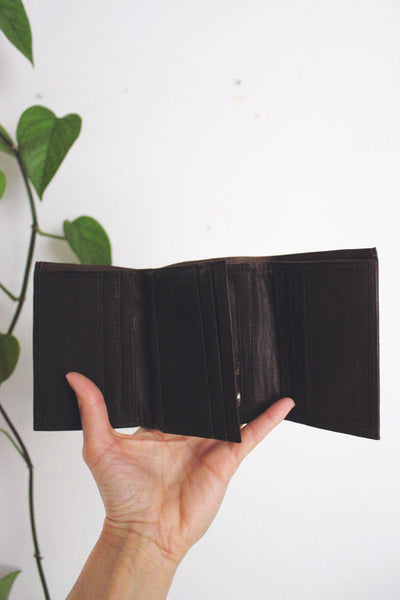 Vintage Genuine Leather Mens Trifold Wallet Dark Brown Soft Worn Distressed