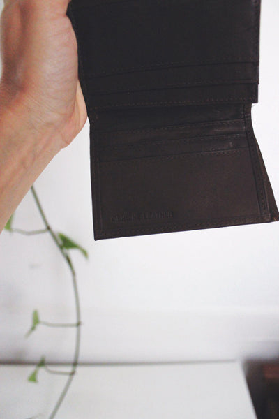 Vintage Genuine Leather Mens Trifold Wallet Dark Brown Soft Worn Distressed