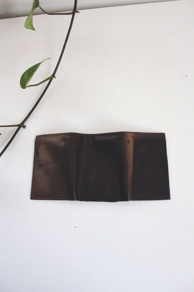 Vintage Genuine Leather Mens Trifold Wallet Dark Brown Soft Worn Distressed