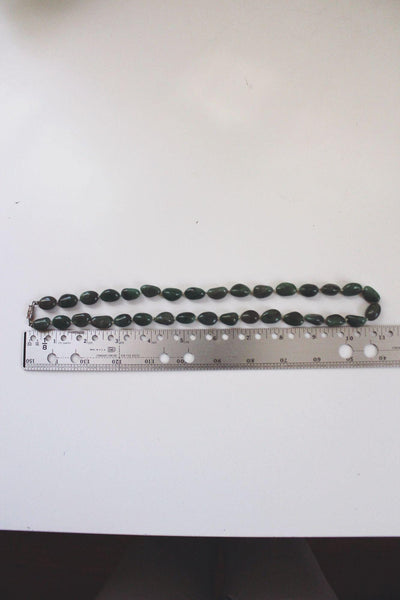 Vintage Green Aventurine Stone Beaded Necklace Nugget Hand Knotted Long Barrel Clasp