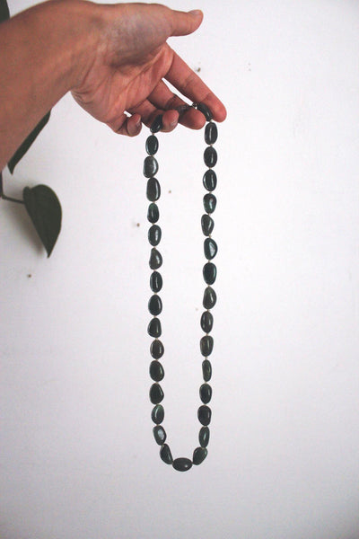 Vintage Green Aventurine Stone Beaded Necklace Nugget Hand Knotted Long Barrel Clasp
