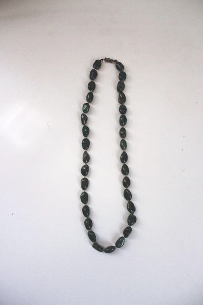 Vintage Green Aventurine Stone Beaded Necklace Nugget Hand Knotted Long Barrel Clasp