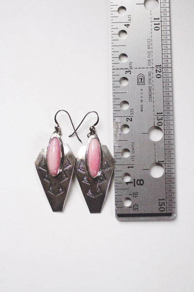 Vintage Southwestern Sterling Silver Dangle Earrings Rhodonite Pink Stone Hand-Stamped