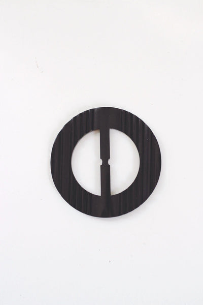 Vintage Black Bakelite Belt Buckle Scarf Slide Carved Sleek Art Deco 1930s Retro