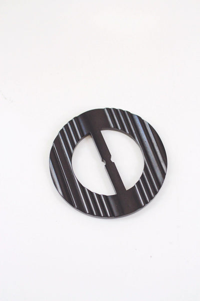 Vintage Black Bakelite Belt Buckle Scarf Slide Carved Sleek Art Deco 1930s Retro