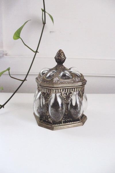 Vintage Silver Hand Blown Caged Bubble Glass Apothecary Jar Baroque Brass Bronze