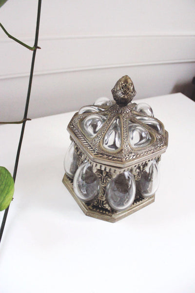 Vintage Silver Hand Blown Caged Bubble Glass Apothecary Jar Baroque Brass Bronze