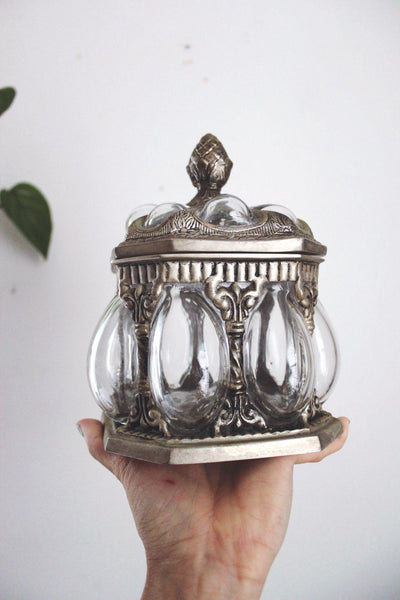 Vintage Silver Hand Blown Caged Bubble Glass Apothecary Jar Baroque Brass Bronze