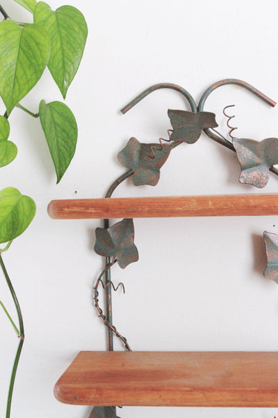 Vintage Metal & Wood Ivy Wall Display Shelf 3 Tier Cottagecore Farmhouse Rustic Home Decor