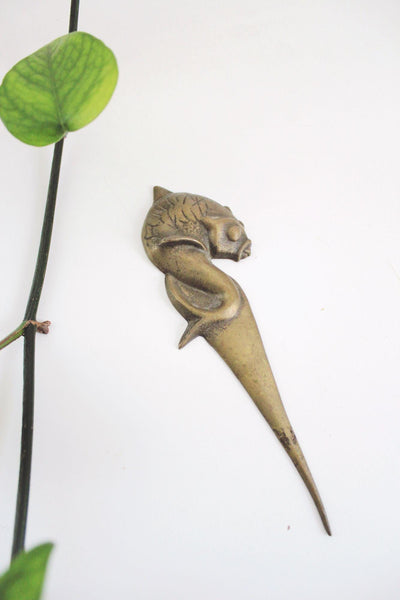 Vintage Solid Brass Koi Fish Letter Opener Art Nouveau Mid Century Desk Decor