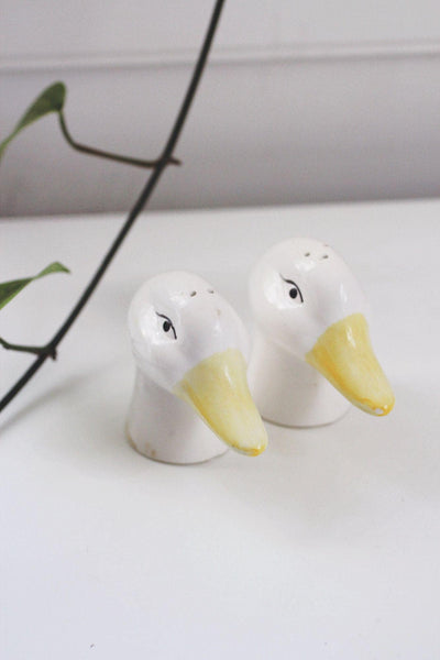 Vintage Ceramic Duck Goose Salt Pepper Shakers Hand-Painted Cottagecore Farmhouse