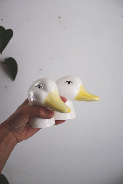 Vintage Ceramic Duck Goose Salt Pepper Shakers Hand-Painted Cottagecore Farmhouse