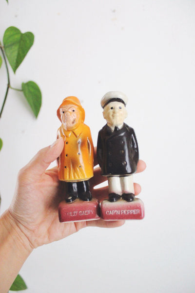 Vintage Old Salty Captain Pepper Nautical Salt Pepper Shakers Figurines Mid-Century