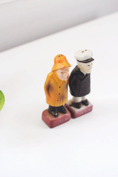 Vintage Old Salty Captain Pepper Nautical Salt Pepper Shakers Figurines Mid-Century