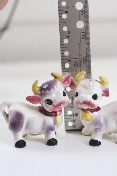 Vintage Ceramic Anthropomorphic Elsie Purple Cow Salt Pepper Shakers Japan MCM Mid Century