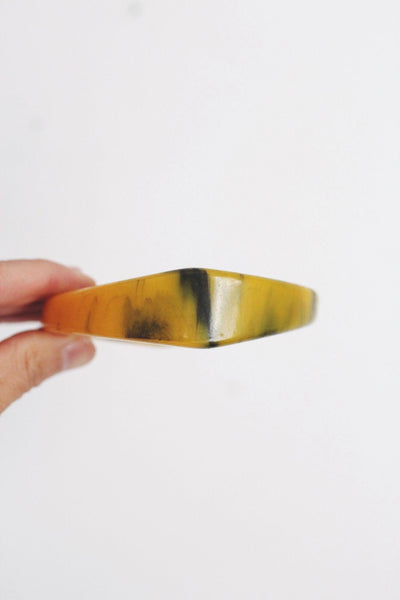 Vintage Marbled Butterscotch Mustard Yellow Marble Bakelite Bangle Bracelet Art Deco