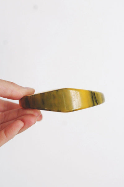 Vintage Marbled Butterscotch Mustard Yellow Marble Bakelite Bangle Bracelet Art Deco