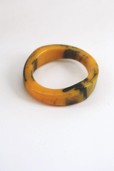 Vintage Marbled Butterscotch Mustard Yellow Marble Bakelite Bangle Bracelet Art Deco