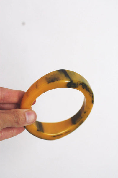 Vintage Marbled Butterscotch Mustard Yellow Marble Bakelite Bangle Bracelet Art Deco