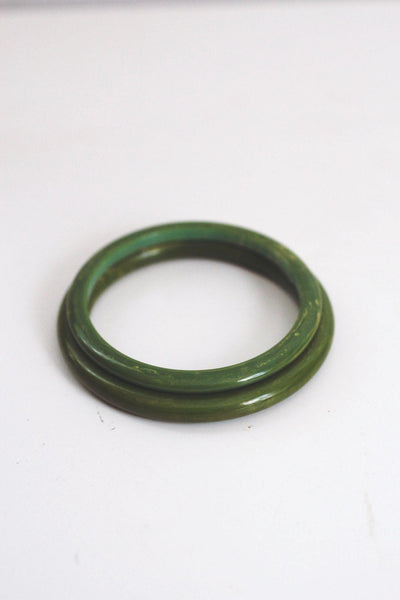 Vintage Green Yellow Marbled Bakelite Bangle Bracelet Set Creamed Spinach Green Apple