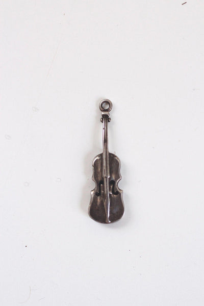 Sterling Silver Violin Charm Pendant Vintage Antiqued Oxidized Music Musician
