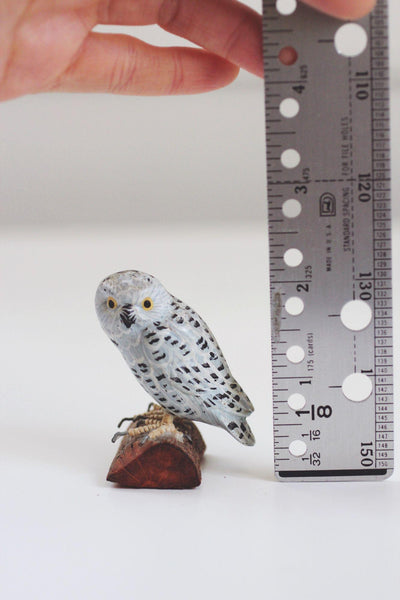 Vintage Wooden Hand Carved Painted Snowy Owl Figurine Sculpture Miniature Trinket