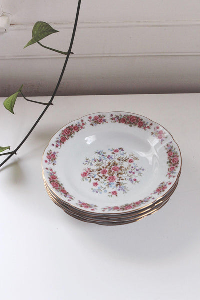 Vintage Remington Fine China Red Sea Floral Soup Salad Bowls Gold Trim Set Of 4
