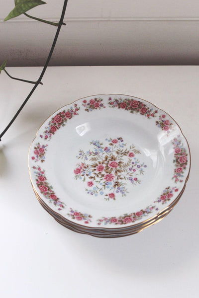 Vintage Remington Fine China Red Sea Floral Soup Salad Bowls Gold Trim Set Of 4